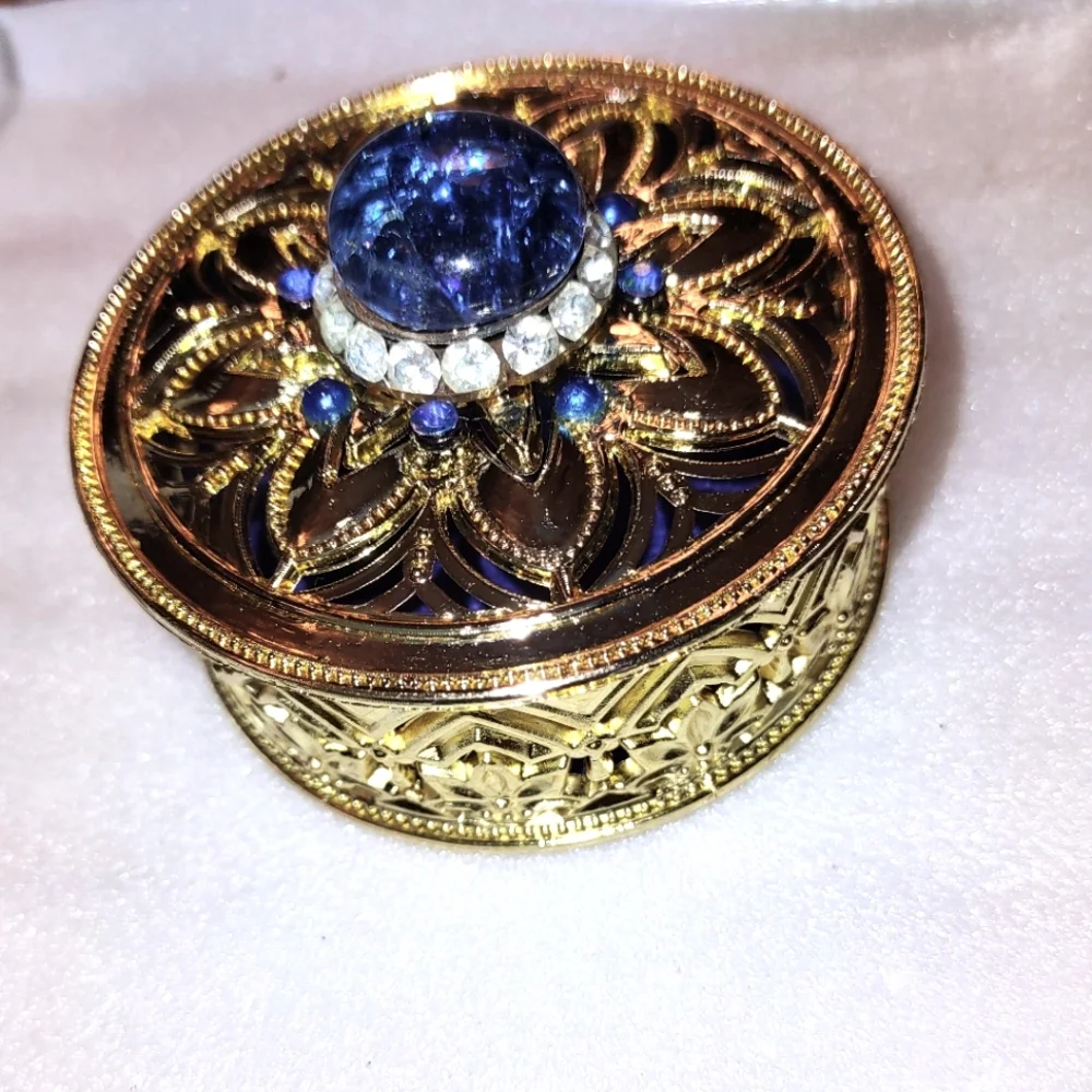 Trinket Box Container with Crystal & Royal Blue Stone
